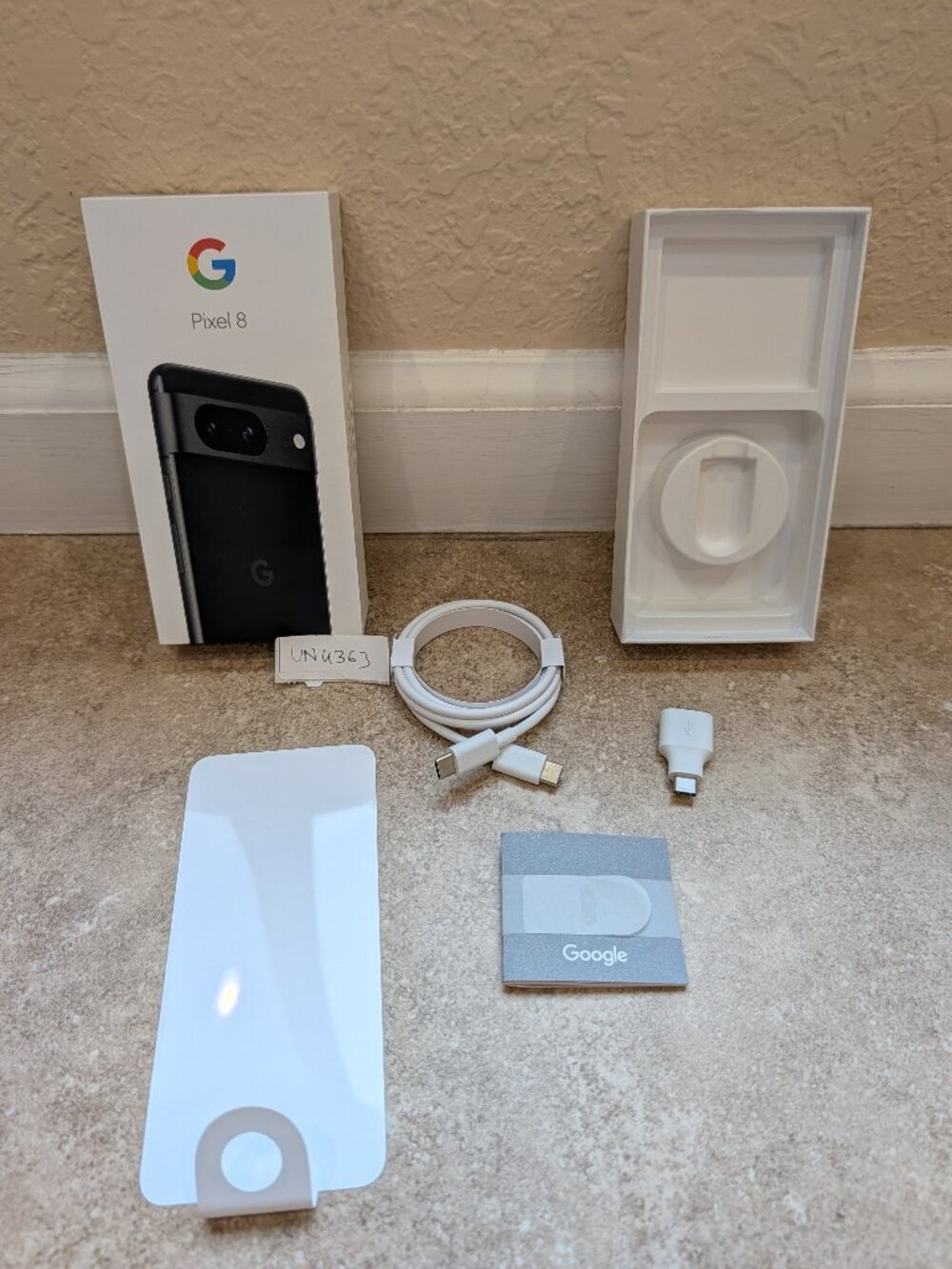 Google Pixel OEM USB Cable, USB A-C Adpr, Sim Tool, Box for Pixel 8 Obsidian Blk